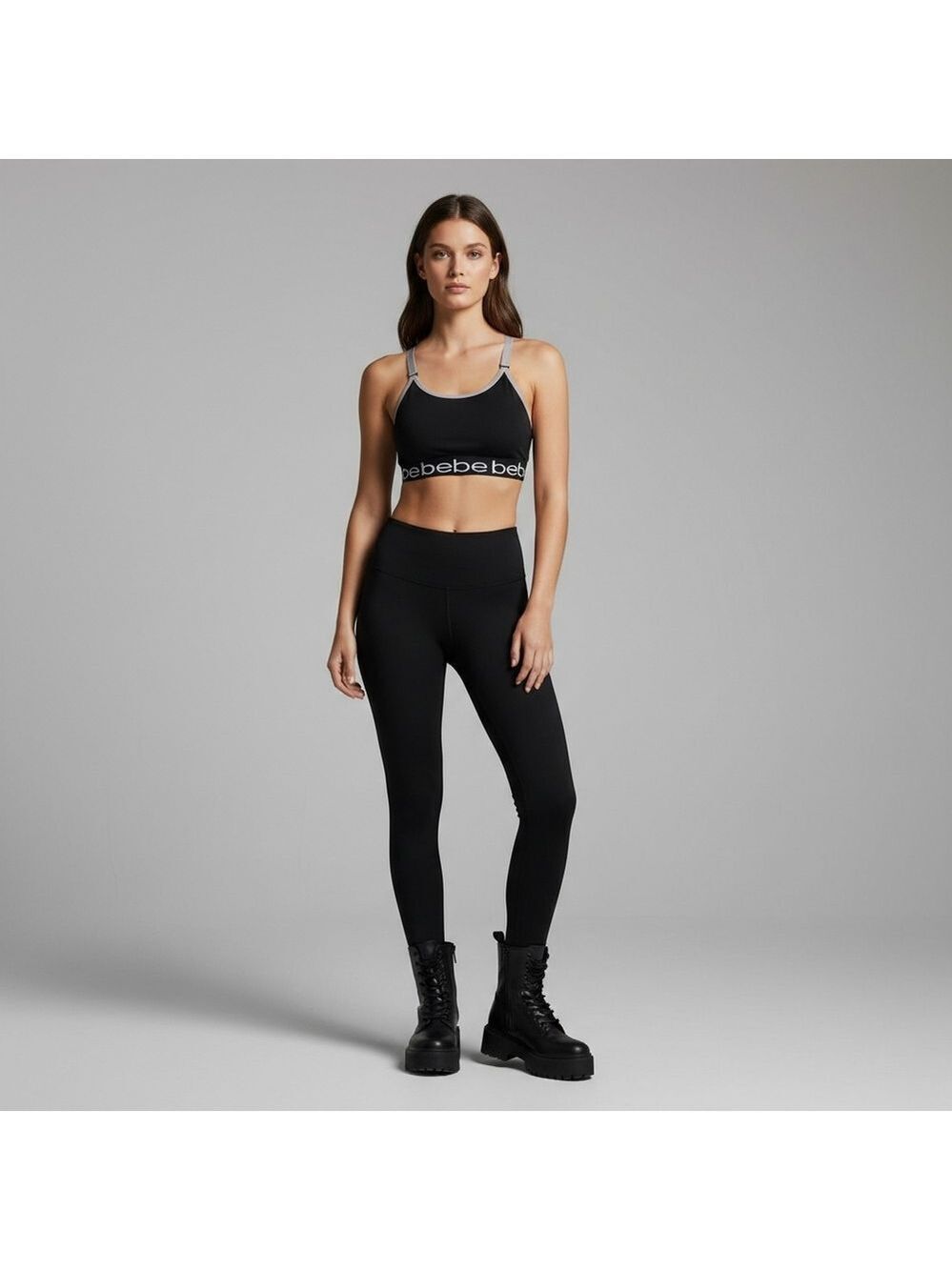 Bebe Y2K Logo Two Tone Sports Bra Black Gray XS/S